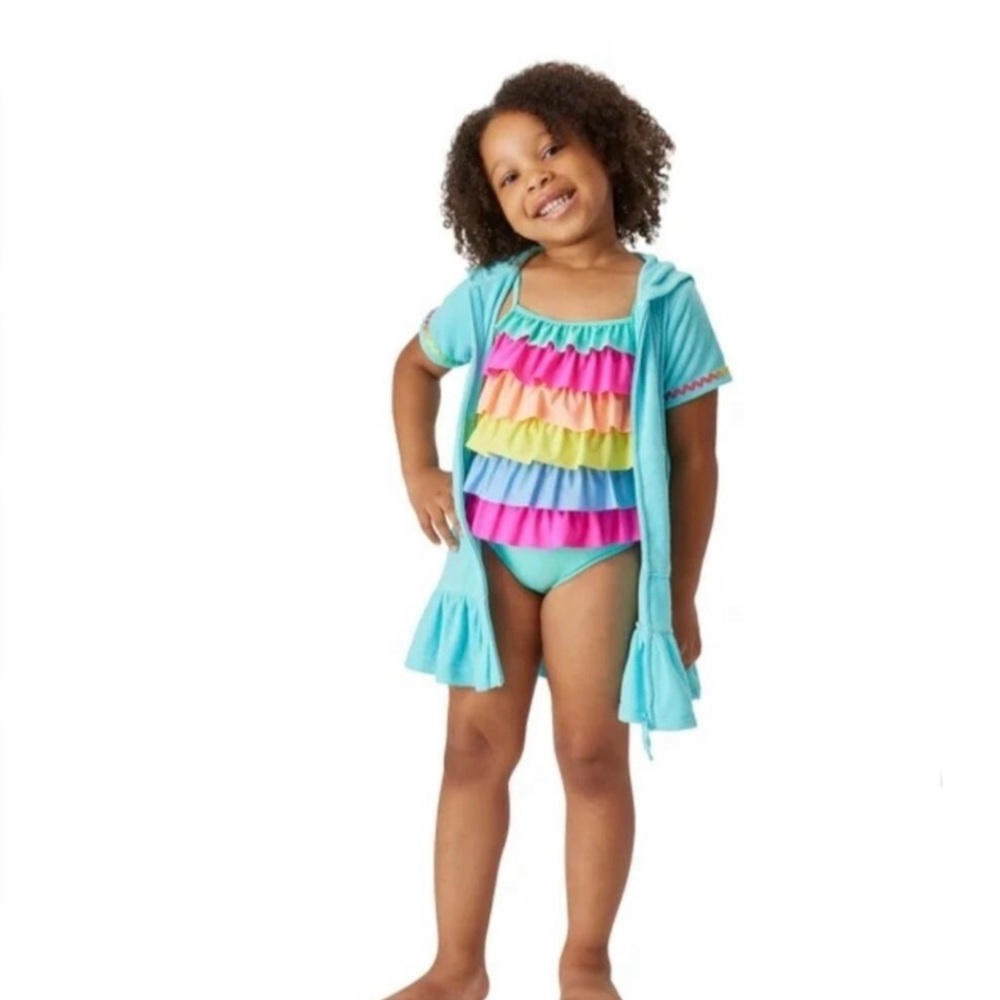 Flapdoodles Rainbow Ruffle 2-piece Swim Set UPF Swimsuit + Coverup Dress